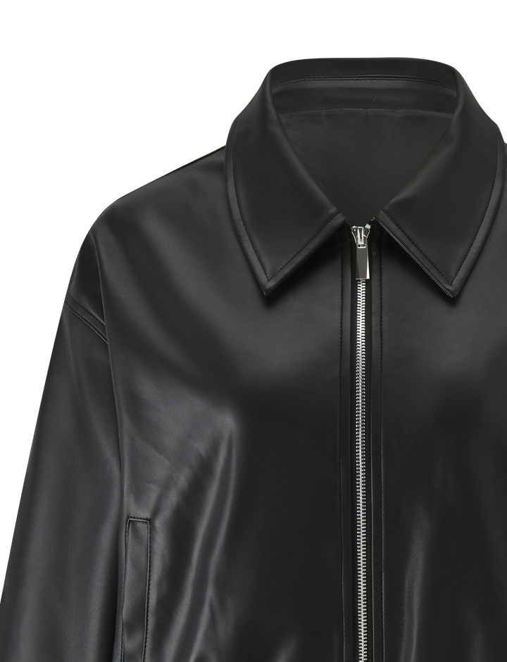 Zerina – Black faux leather bomber jacket