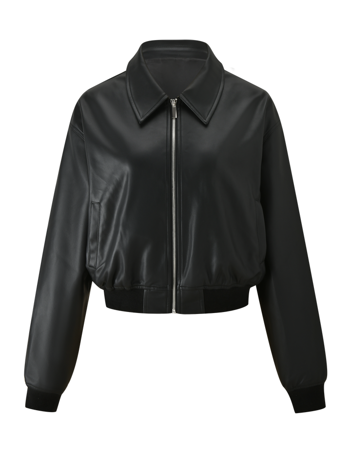 Zerina – Black faux leather bomber jacket