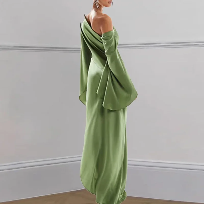 Liviana – Long dress with asymmetrical neck and elegant slit
