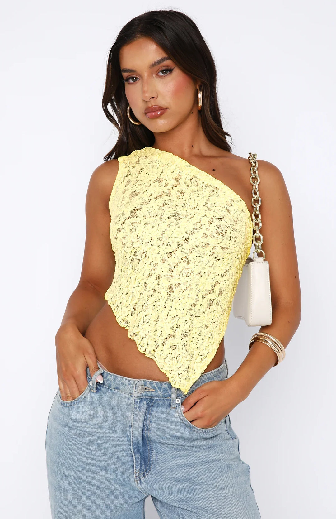 Jade - Delicate Lace One-Shoulder Top