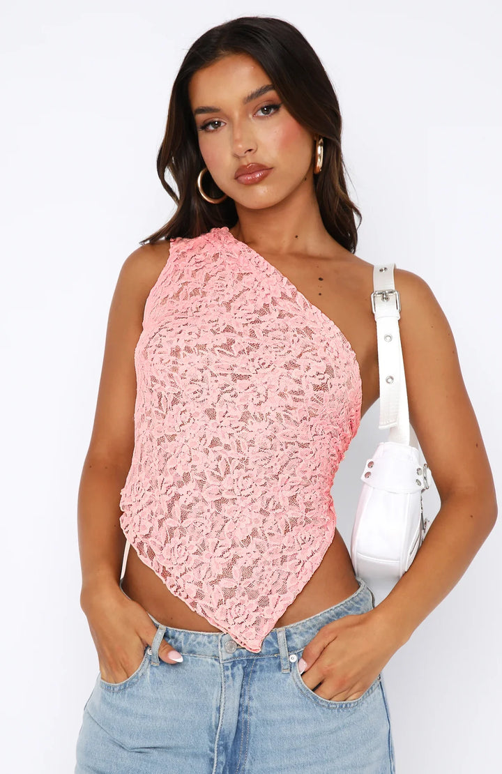 Jade - Delicate Lace One-Shoulder Top