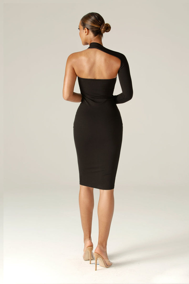 Névara – One-shoulder midi dress in sculpting stretch fabric