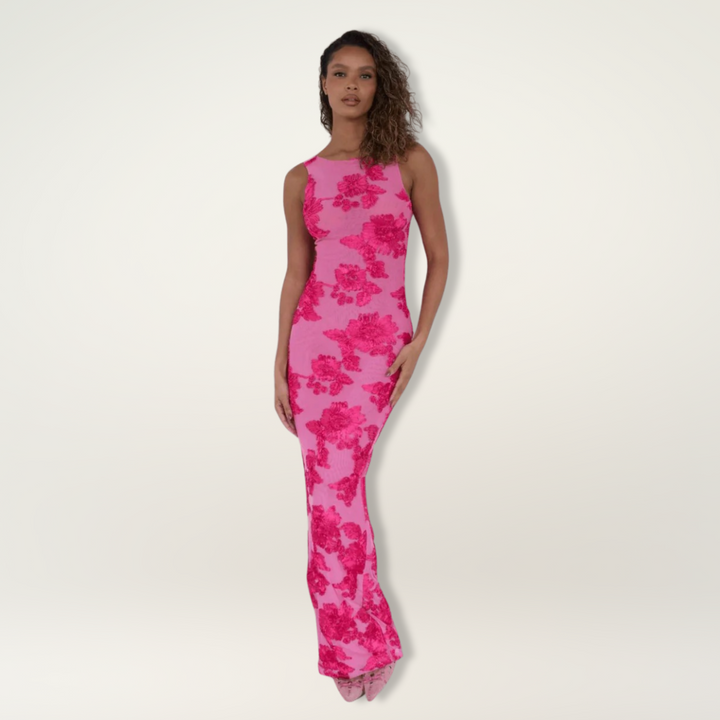 Lily - Elegant maxi dress with pink flowers