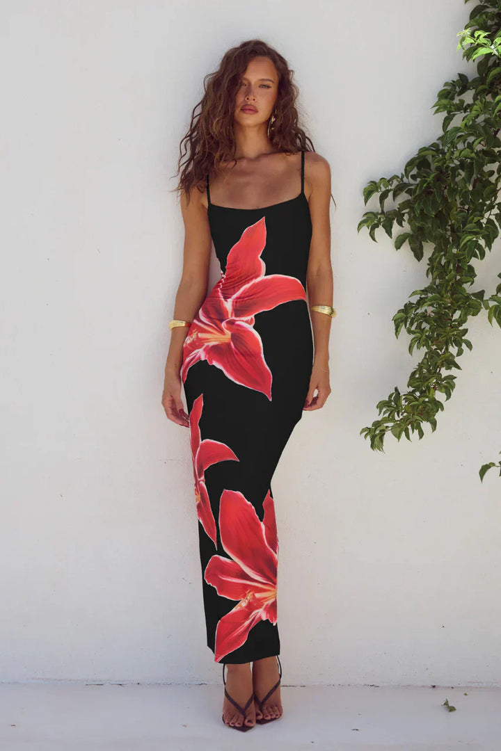 Lyssara – Floral Midi Dress with Back Slit