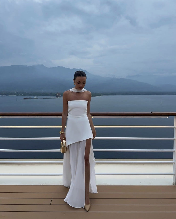 Élira – Asymmetrical maxi dress with strapless design