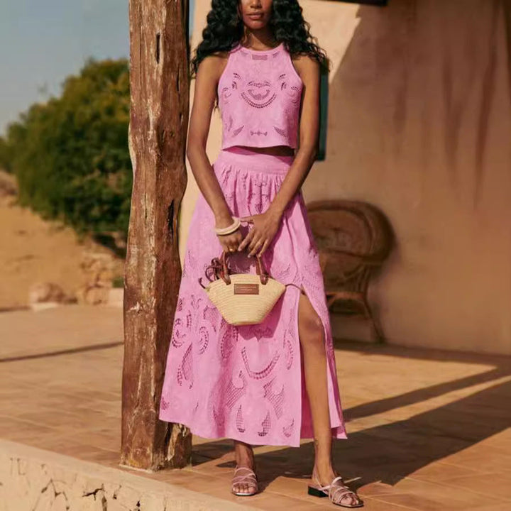 Anne – Ensemble crochet rose avec fente ludique
