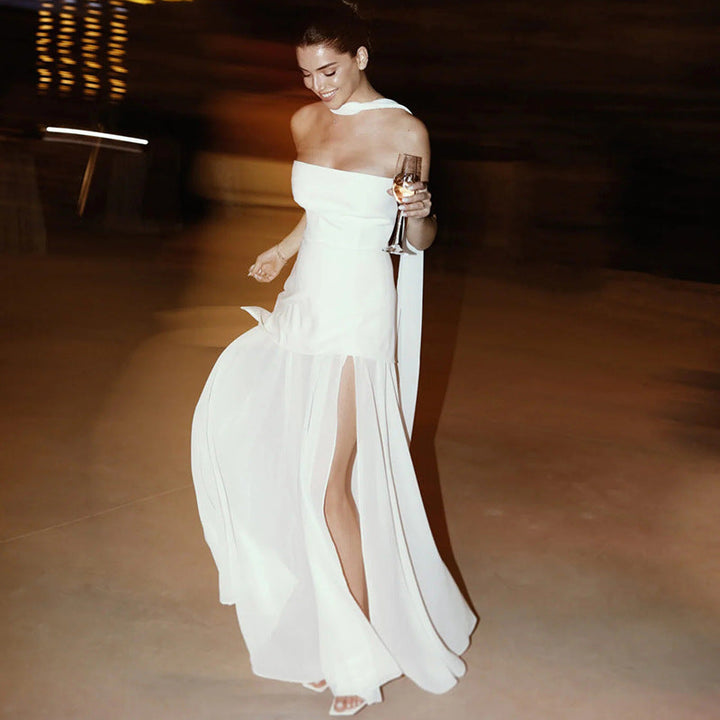 Élira – Asymmetrical maxi dress with strapless design