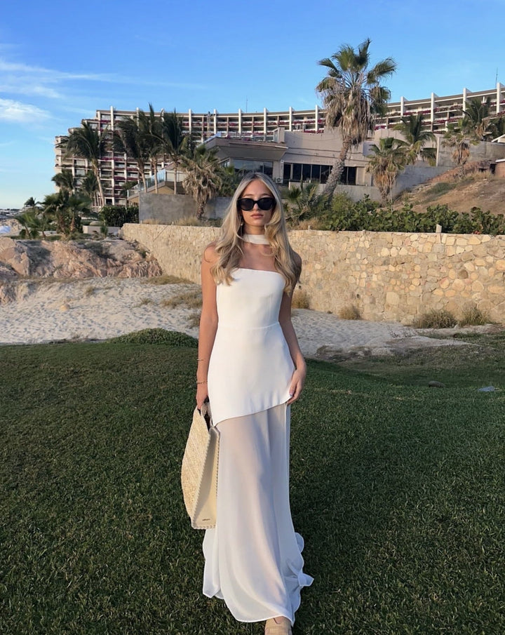 Élira – Asymmetrical maxi dress with strapless design