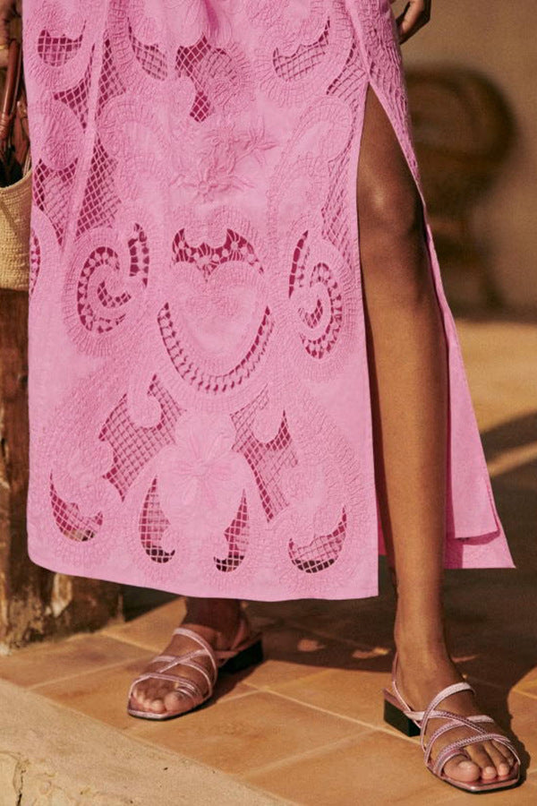Anne – Ensemble crochet rose avec fente ludique