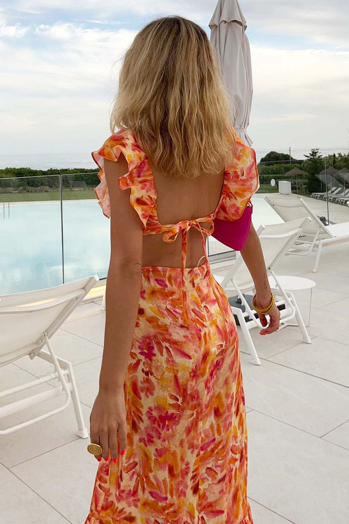 Amelora – Romantic Ruffle Dress with Floral Print