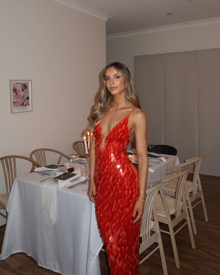Selene – Deep V-Neck Sequin Maxi Dress