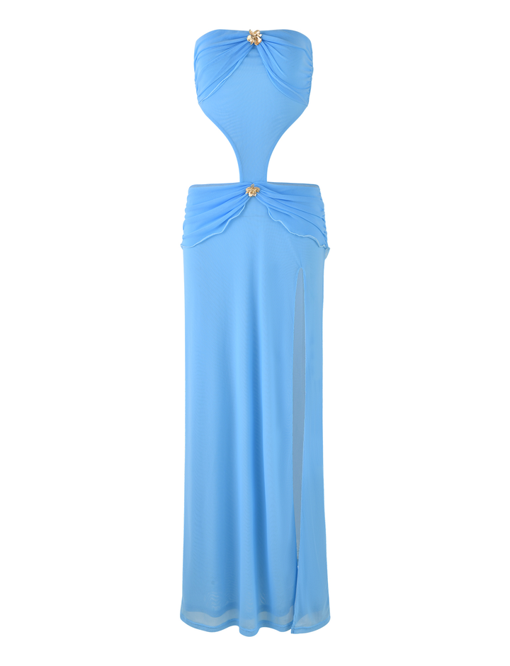 Florentza – Strapless Mesh Maxi met Gouden Bloemaccent