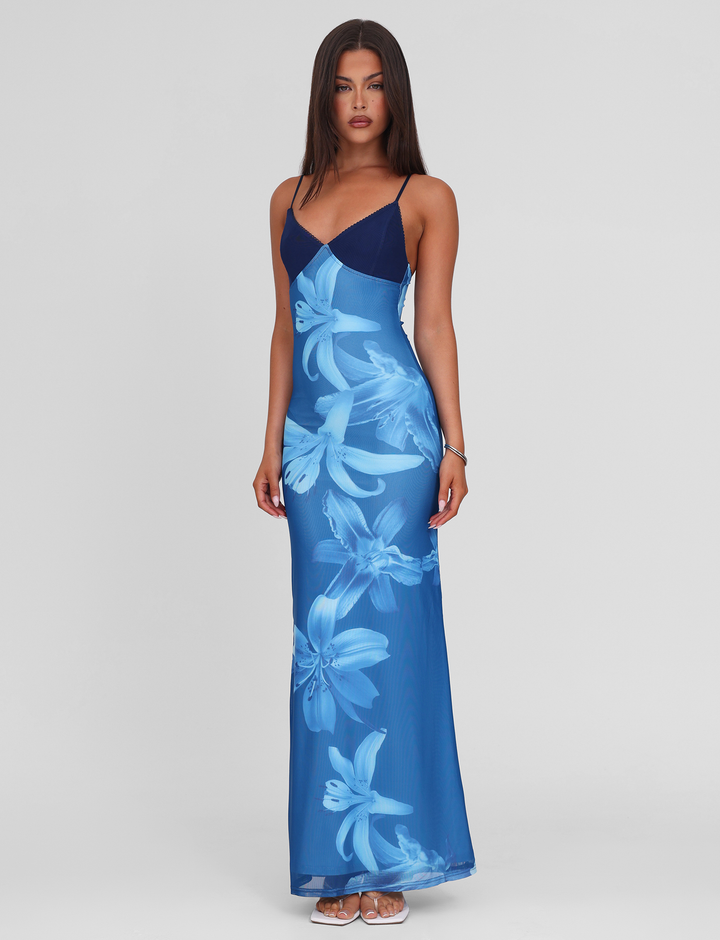 Meshira – Maxi dress with Orchid Print