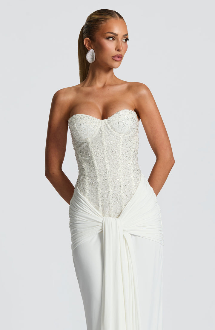 Orielle – Robe maxi bustier et drapé luxueux
