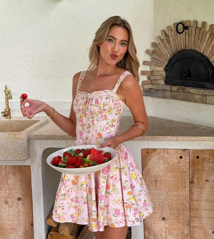 Norelia – Lace Corset Mini Dress with Floral Print