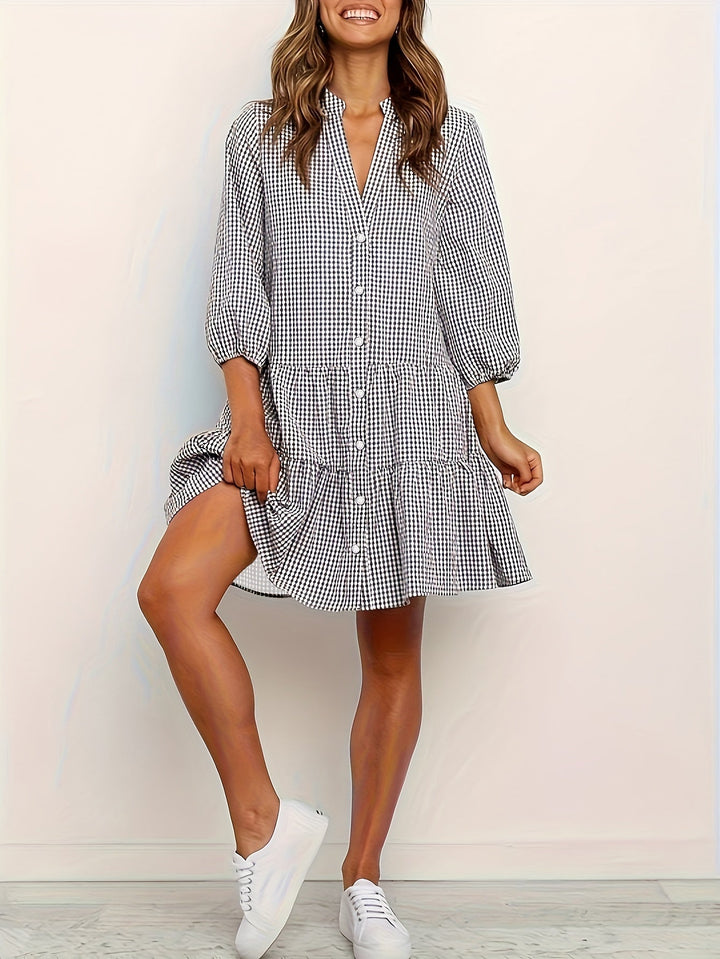 Maribel – Striped midi dress with puff sleeves