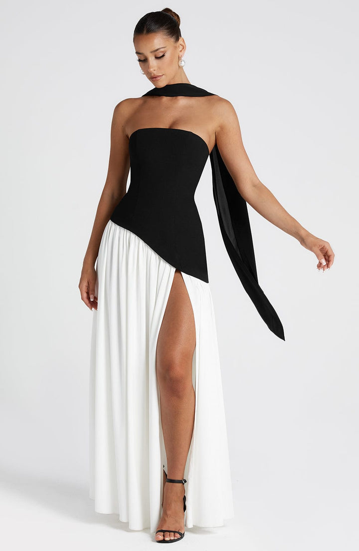 Imani – Robe longue bustier à taille asymétrique