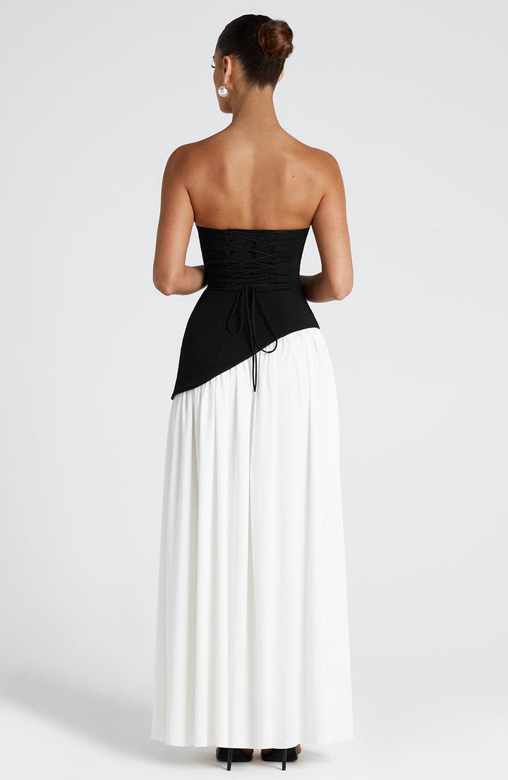 Imani – Robe longue bustier à taille asymétrique