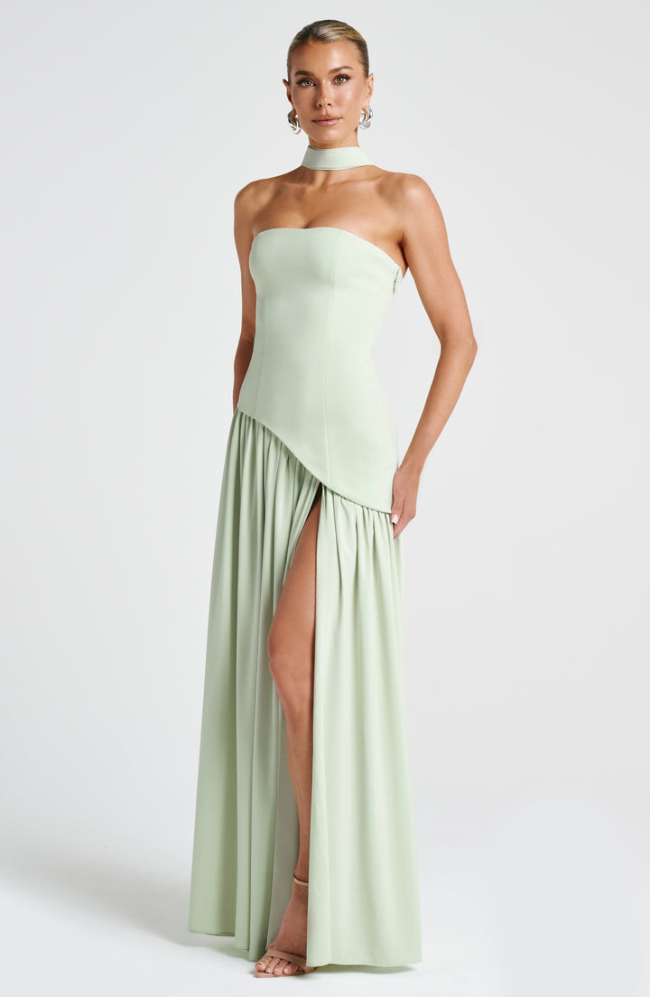 Imani – Robe longue bustier à taille asymétrique