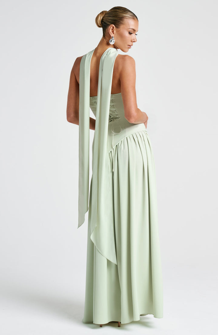 Imani – Robe longue bustier à taille asymétrique