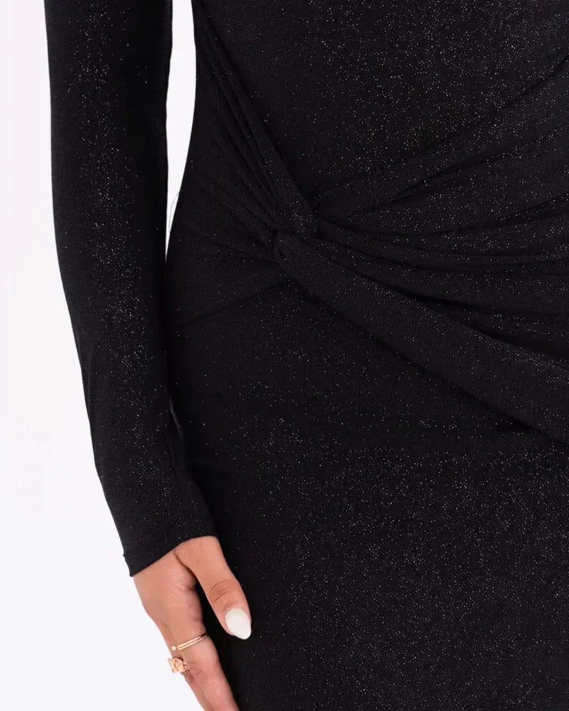 Celyra – Robe longue à paillettes avec col en V et allure luxueuse